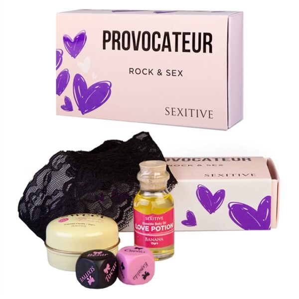 Kit Provocateur ROCK & SEX Dado+Aceite+Vela+Lazo -Sexitive